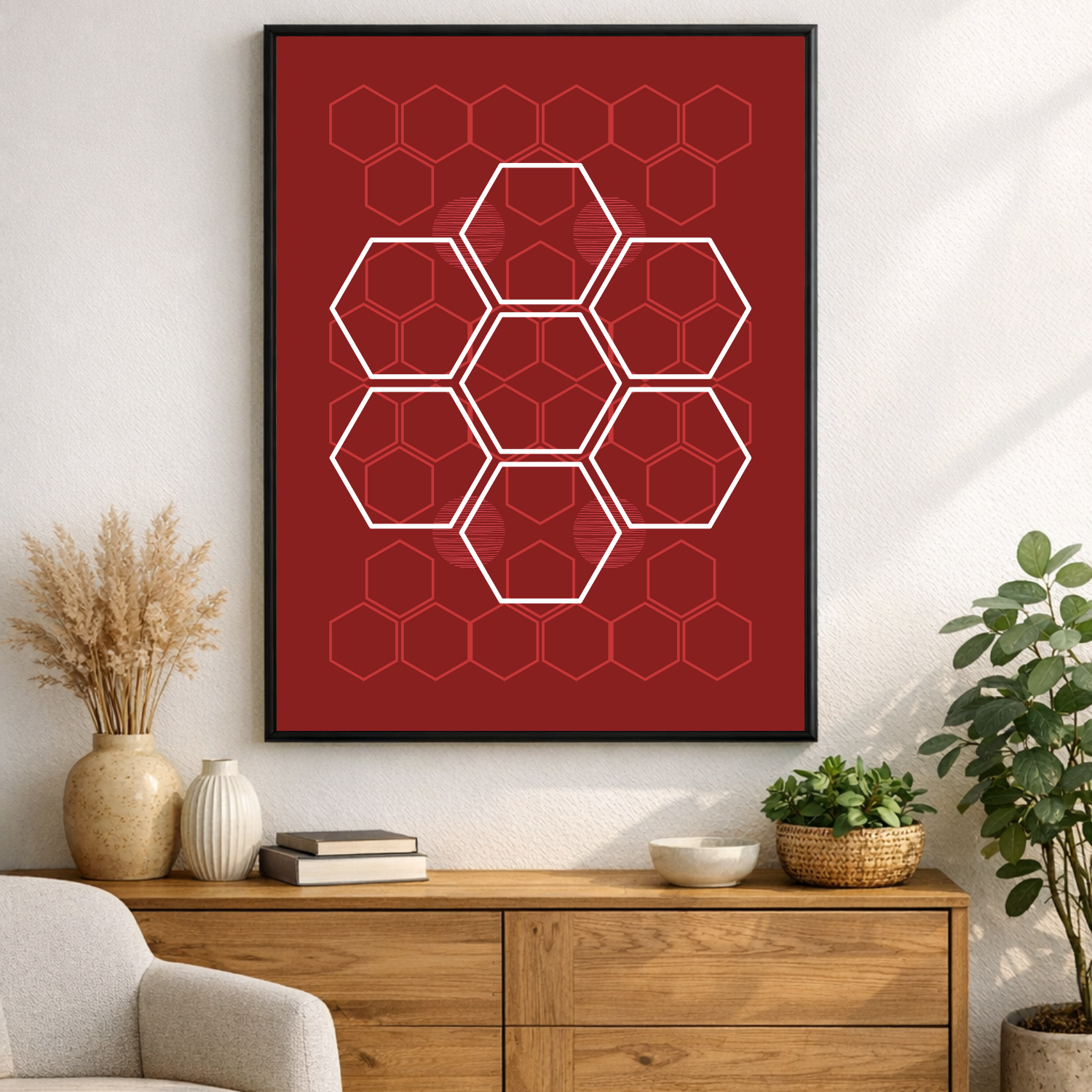 Affiche hexagones rouges