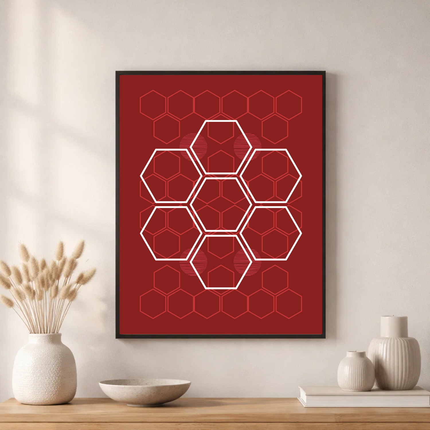 Affiche hexagones rouges