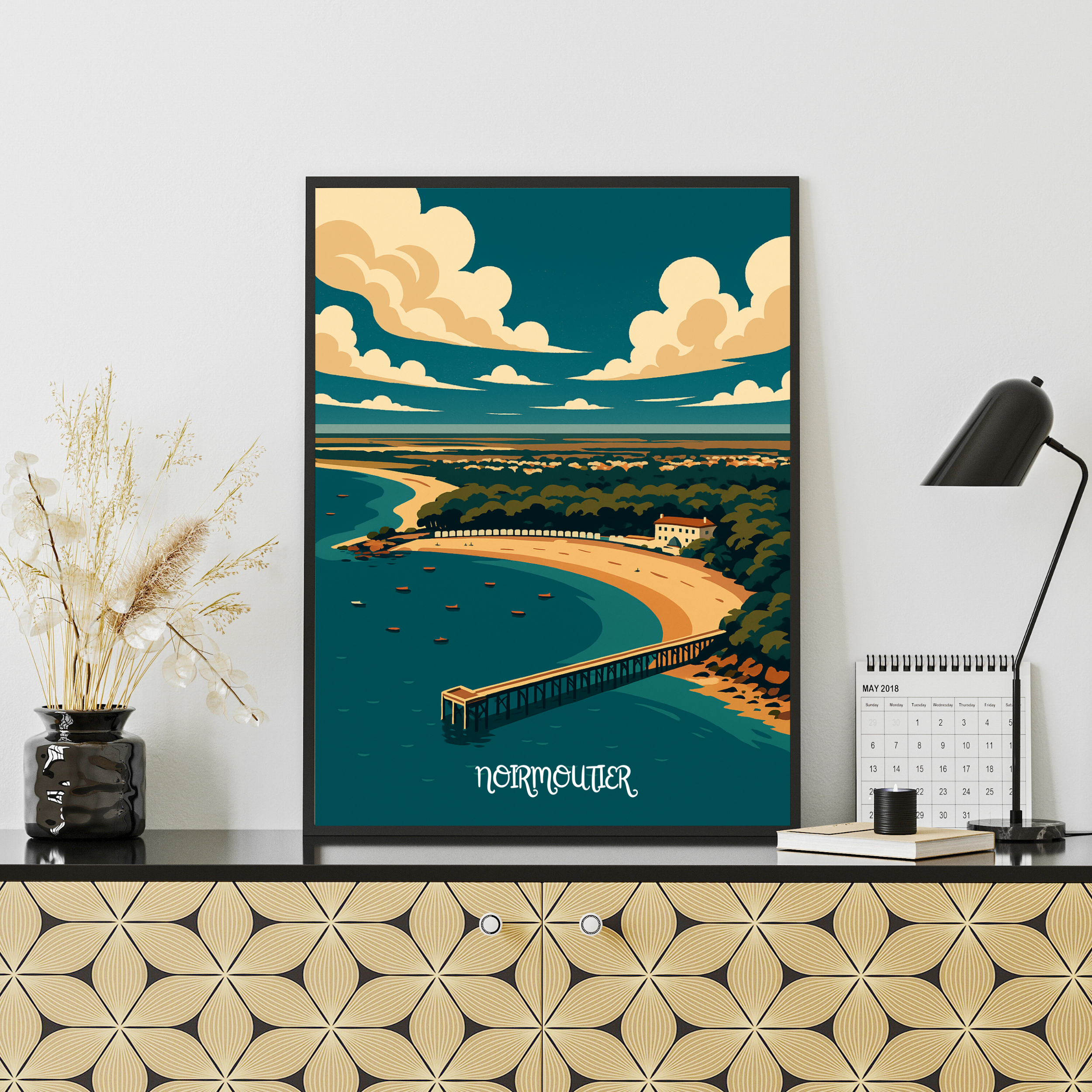 Affiche Noirmoutier – île blanche et horizons bleus