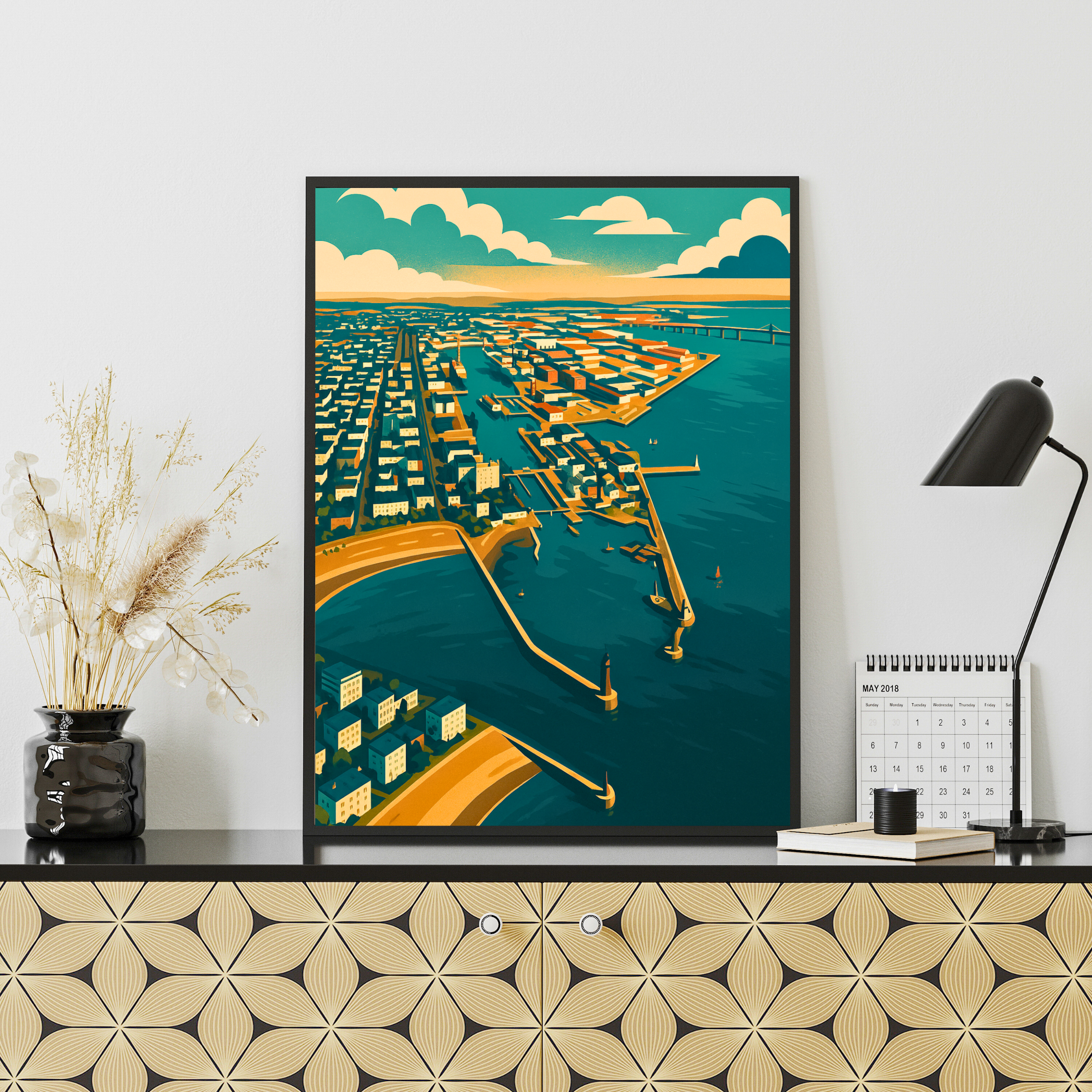 Affiche Saint-Nazaire – Océan, navires et horizon