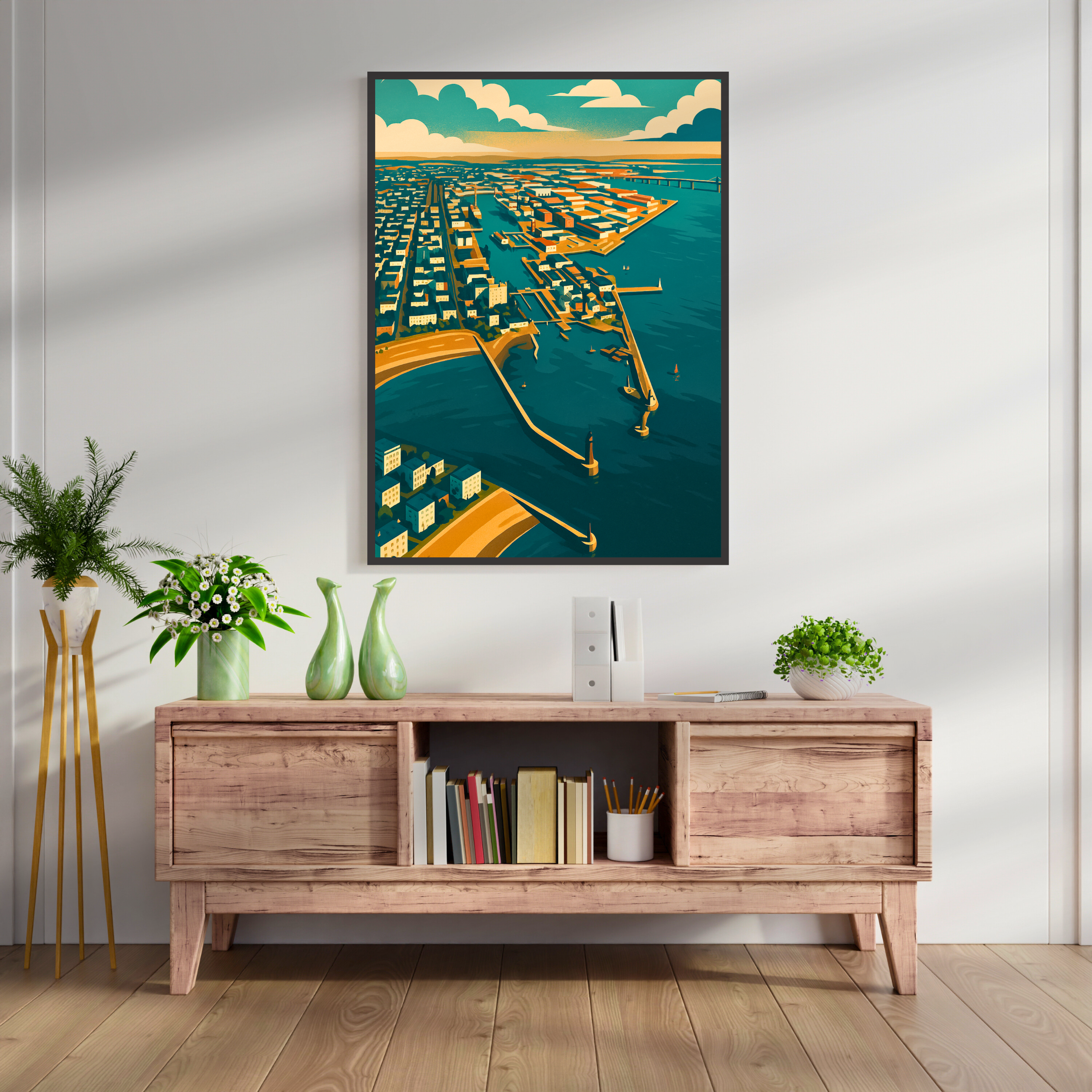 Affiche Saint-Nazaire – Océan, navires et horizon